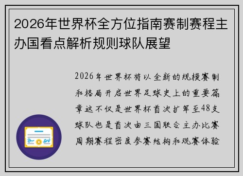 2026年世界杯全方位指南赛制赛程主办国看点解析规则球队展望